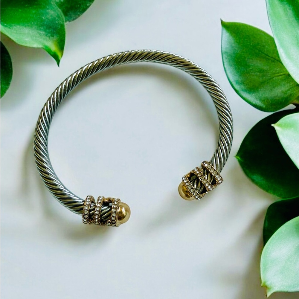 Classic Minimalist Stainless Steel Cable TwistBangle with 18k Gold Plated